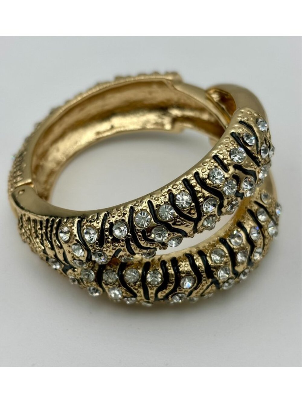 Jeweled Gold Tone Enamel Claw Clapper Bracelet-NOS From Early 2000s - Picture 4 of 5